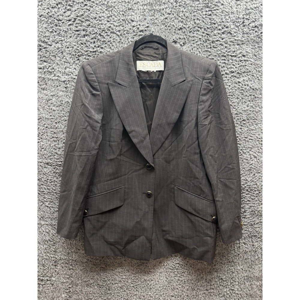 Escada Margaretha Ley Vintage Gray 90's Pinstripe Blazer Oversize L/XL
